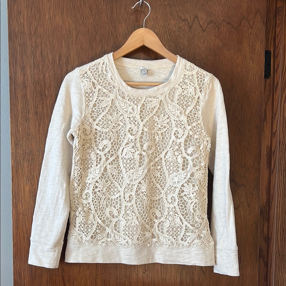 J.Crew Cream Lace Overlay Sweater/Top